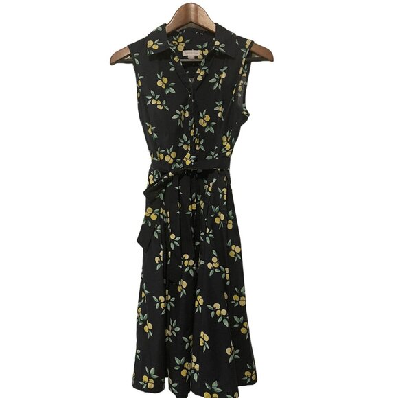 Charter Club Lemon Print Collared Button Down Shirt Dress Pleated Dark Blue Wome - Picture 6 of 6